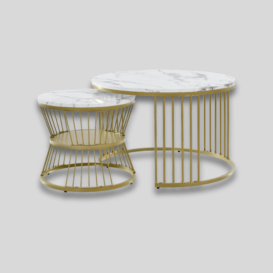 Tables basses rondes moderne gigognes blanche & dorée