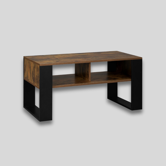 Table basse bois rectangle avec double rangements marron foncé