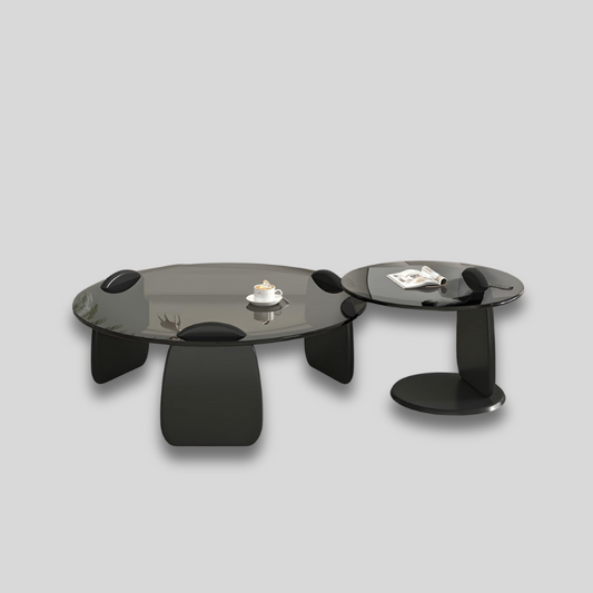 Table basse ronde verre | Duo noire fumée