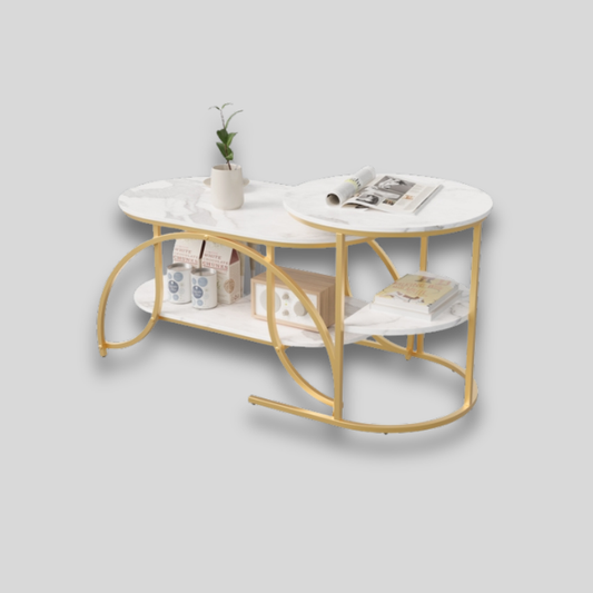 Set de tables basses gigognes ovales dorées