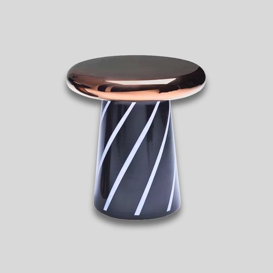 Table basse céramique | Traits blancs sur noir & Or rose