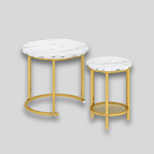 Petite table basse ronde marbre gigogne pieds en métal